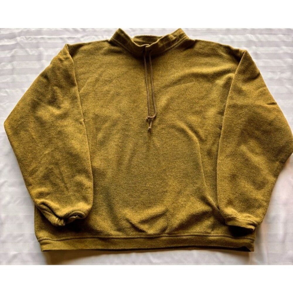GreenBrand Recycled Fleece Pullover XL Olive Gold Mock Quarter Zip Neck Gorpcore